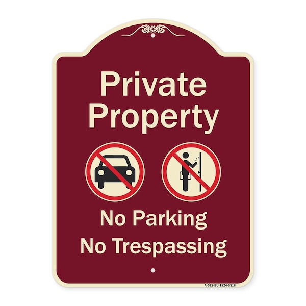 Designer Series-Private Property No Parking Or Trespassing With Symbols, 24" x 18", BU-1824-9916